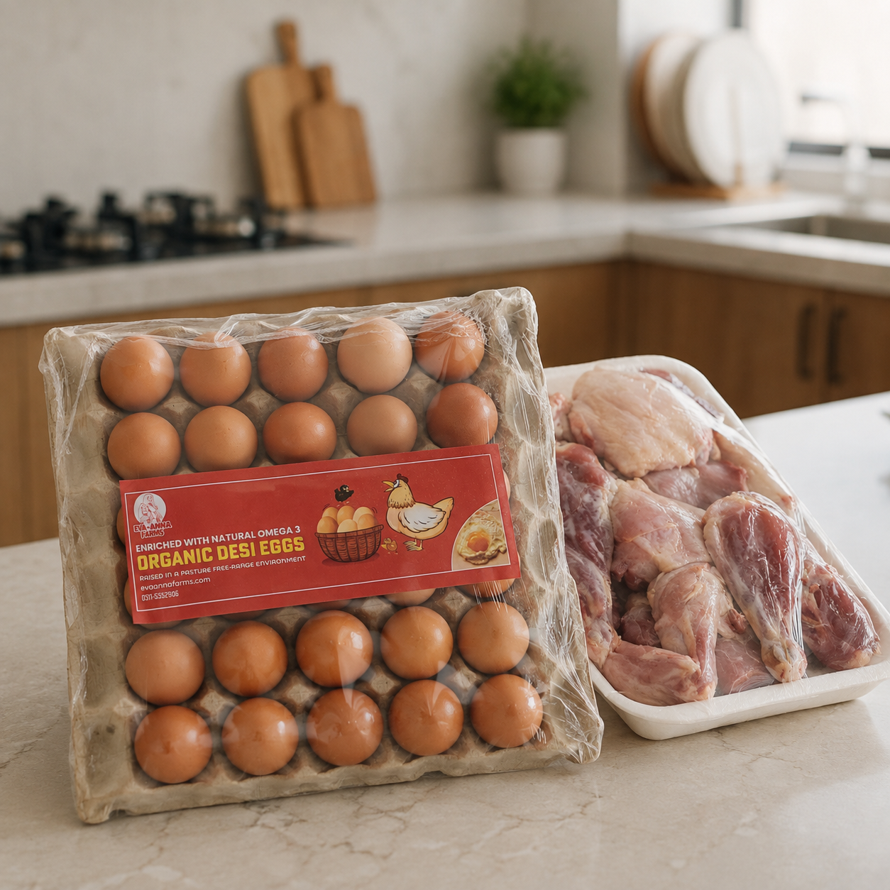 Eva Anna Farms Desi Eggs and Chicken Protein Bundle with 30 organic desi eggs and fresh desi chicken